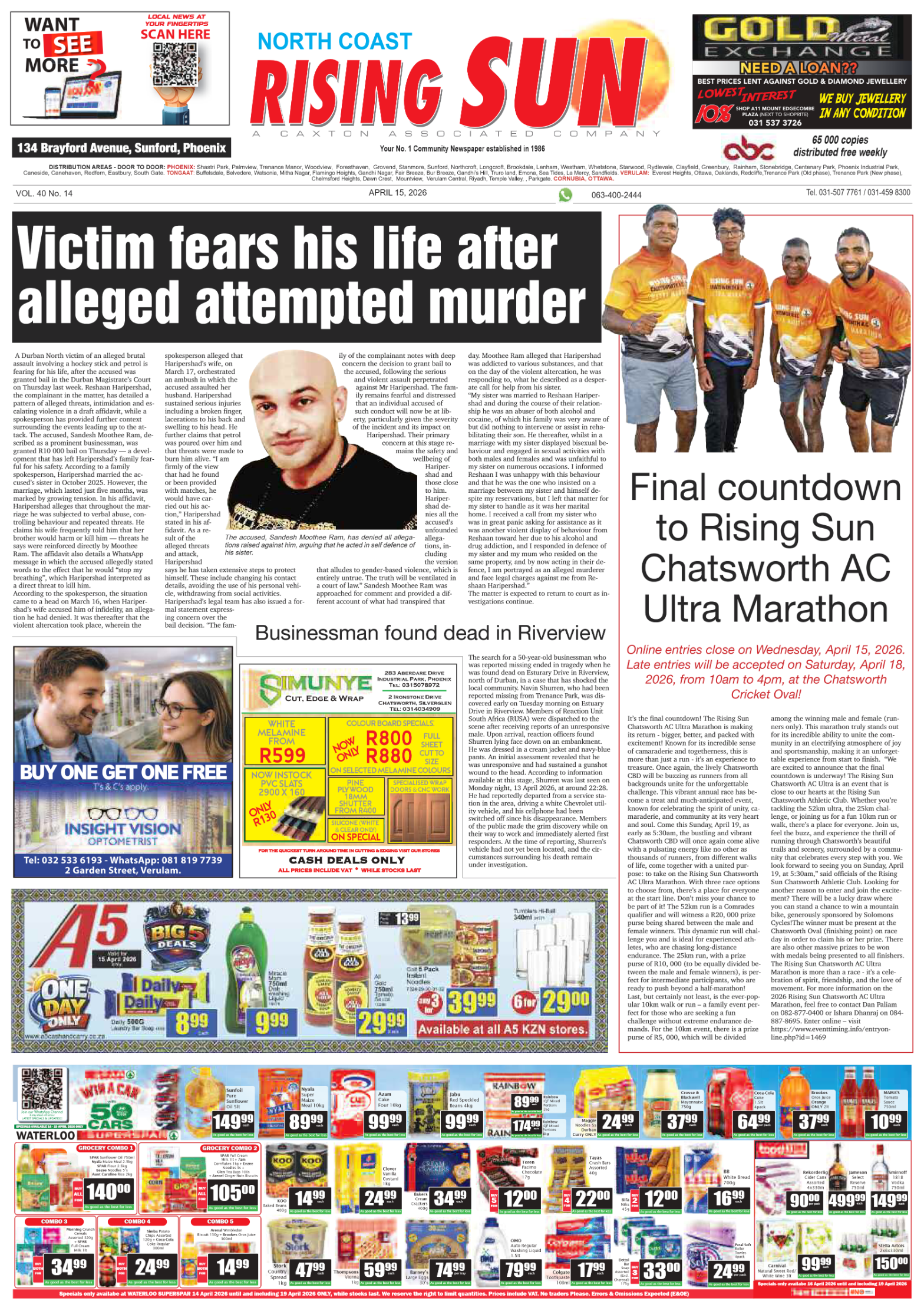 North Coast Rising Sun E-Paper, April 15 page 1