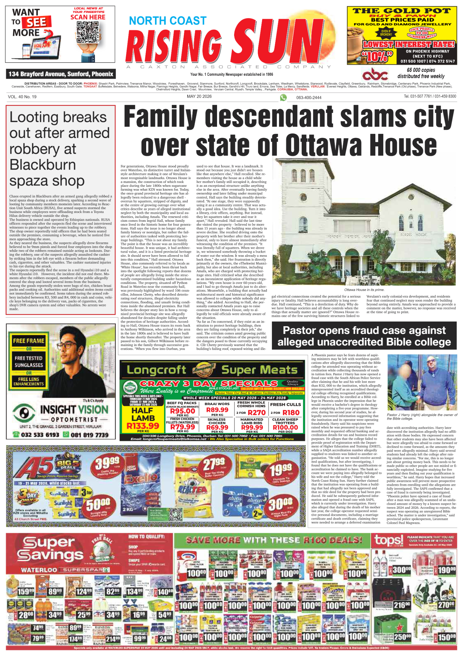 North Coast Rising Sun E-Paper, May 20, 2026 page 1